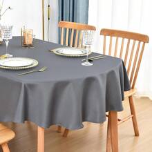 Mantel ovalado de 60x84 pulgadas de tela de poliéster, mantel de mesa sólido gris de uso pesado, lavable para comedor, hogar y fiestas - Gris 84 pulgadas x 60 pulgadas Ovalado - Ver 1