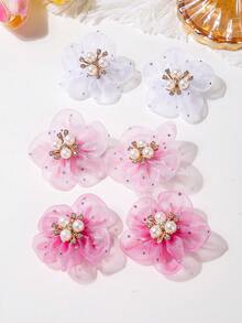 Set de 10 piezas de pasadores de pelo con malla y cristales de colores para niñas, accesorios de pelo con decoración de flores lindas para el flequillo, para uso diario - Multicolor - Ver 3