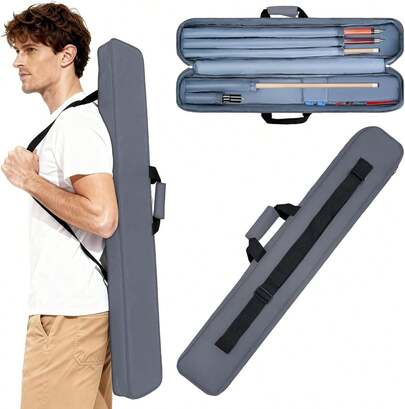 Pool Cue Case 2 X 2, Soft Padded Billiard Stick Carrying Case Hold 2 Butts And 2 Shafts Double Zipper Pool Stick Bag Independent Pockets Adjustable Shoulder Strap