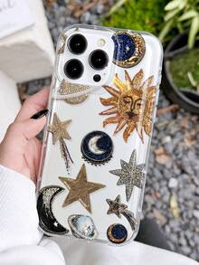 Shockproof Star Element Fashion Phone Case 1pc Retro Starry Sky, Moon & Universe Pattern Anti-Slip Transparent Airbag Soft Phone Case Compatible With Iphone 11/12/13/14/15/16/17 Pro Max Spring Gift, International Version, Not The Domestic Version Birthday Gift - Multicolor - View 2