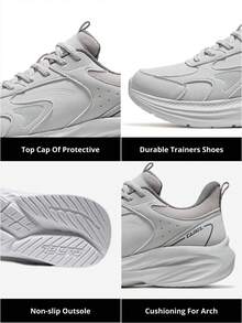 CAMEL CROWN Zapatillas de running casuales para hombres, zapatillas deportivas transpirables, antideslizantes y ligeras para otoño - Gris astilla/gris frío - Ver 4