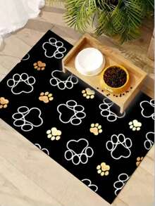 1pc Pet Paw Print Quick Dry Feeding Mat, Easy To Clean Pet Bowl Mat, Dog Cage Mat, Suitable For Pets All Seasons - Multicolor - View 2