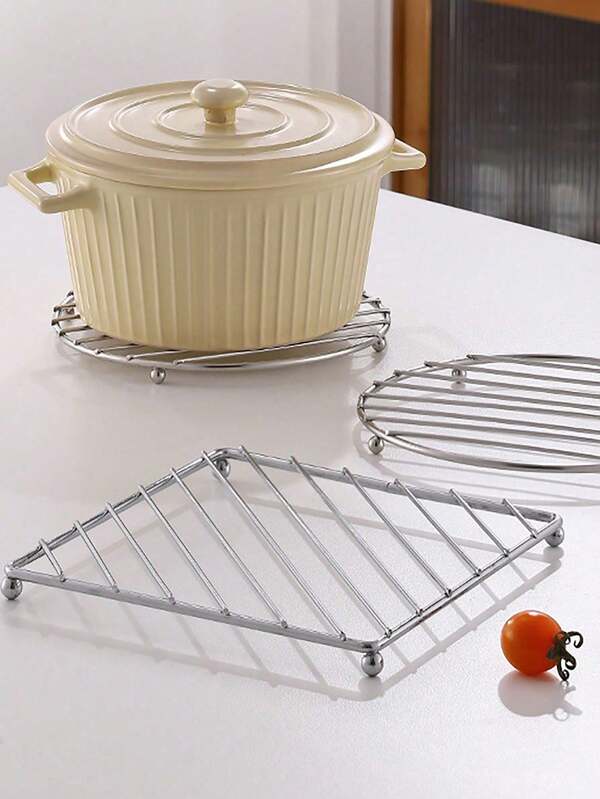 1pc Stainless Steel Square Heat-Resistant Kitchen Table Mat, Coaster, Kitchen Ware Pallet Thickened Pot Mat Insulation Stand, Insulating Mat, Household Multifunctional Steaming Rack, Anti-Scald Bowl And Dish Rack, Multipurpose Kitchen Countertop Heat Resistant Trays, Kitchen Gadge, Suitable For Hot Pots, Pans, Kitchen Accessories, Dining Room Supplies