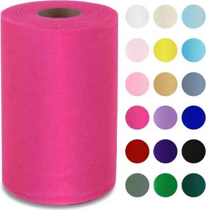 Hot Pink Tulle Fabric Roll 6" By 100 Yards (300 Ft) Soft Tulle Spool For DIY Crafting Favor Supplies, Tutus, Wedding, Party Decorations, Gift Wrapping
