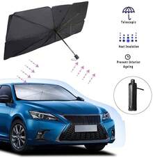 Parasol para coche Parasol para parabrisas de automóvil con funda de almacenamiento de cuero, adecuado para todas las cubiertas de parasoles de automóvil - Pequeño - Ver 2