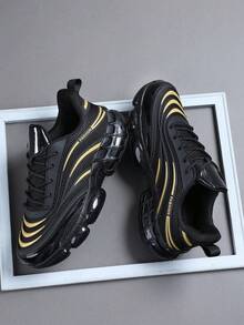 时尚休闲男鞋，经典时尚男士运动鞋系带跑步鞋，个性化男士运动鞋街头休闲鞋 - 黑色 - 查看 1