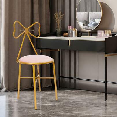 Butterfly Backrest Chair With Cushion, Deep Pink & Light Pink Vanity Makeup Chair For Women, Gold Dining Chair With 220lbs Capacity For Bedroom Dressing Table, Elegant Decor For Bedroom And Office