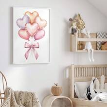 1pc Canvas Wall Art - Heart-Shaped Balloon Gouache Painting - Soft Valentine's Day Printable Pastel Painting, Baby Goods_ Framed Nursery Wall Art Perfect For Playroom Decor Nursery Decor, Playroom Decor, Preschool Decor, Boy's Room Decor Girl's Bedroom Decor Valentine's Day