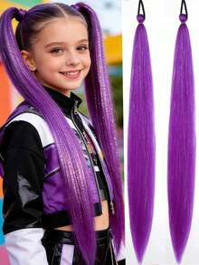 26英寸紫色编织假发，带闪亮银线，合成纤维盒式编织假发，适合角色扮演服装 - 彩色 - 查看 11