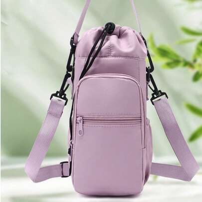 Bolsa aislada para botella de agua de 40oz/1.2L con bolsillo para teléfono, correa ajustable para el hombro, adecuada para accesorios, para senderismo, camping y deportes