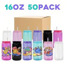 25/50pcs, 16oz Single-Layer Clear Plastic Cups With Straw And Lid. Portable, Durable, And Reusable Coffee Cups, Camping Mugs, Juice Bottles. Suitable For Weddings, Parties, Office, Everyday Use, Teacher's Day, Mother's Day, And Graduation Season. - 半透明/50pcs - 查看 3