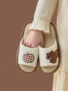 Linen Slippers For Women, Anti-Slip Breathable Cute Indoor All Season Absorbent Quiet Linen Couple Slippers, Summer - White - View 4