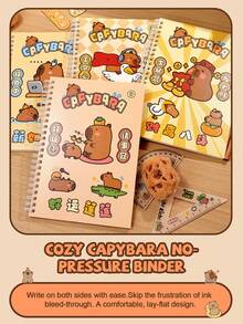 4本A5横线笔记本，水豚可爱便签本，60页厚纸螺旋装订，学习笔记，简约可爱作文簿，学生文具 - 彩色 - 查看 8