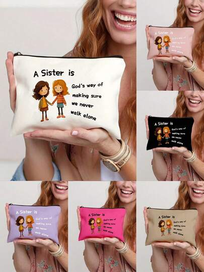 姐妹间的礼物，送给嫂子/弟媳/姐姐的生日礼物，送给闺蜜/妹妹的毕业圣诞礼物，基督里的姐妹是一辈子的姐妹——化妆包礼物，大容量女士旅行化妆包，DIY收纳袋，送给女孩的礼物，轻便可折叠收纳袋，适合个人旅行化妆品收纳，旅行必备，宿舍必备，满足日常旅行需求