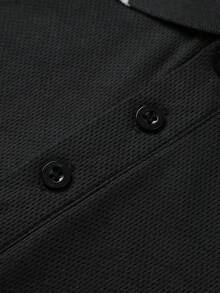 1pc Men's Black Polo Shirt With Contrast Collar, Knit Breathable Fabric, Business Casual Style Suitable For Office, Golf, Weekend - Black - View 6
