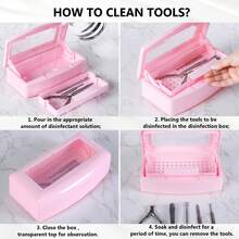 Nail Tool Clean Box Plastic Nail Tray For Alcohol Cleaning Container For Nipper Clipper Cutter Manicure Tools Nail Art Equipment For Salon SPA (Pink) - Pink - View 5