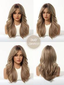 Tóc giả màu vàng sẫm thanh lịch có mái, độ dài trung bình, tóc giả tổng hợp xoăn, chịu nhiệt, hoàn hảo cho phụ nữ sử dụng hàng ngày và dự tiệc, quà tặng tóc giả cho phái đẹp. - Vàng - Xem 6