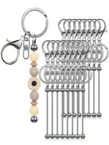 16pcs Blank Metal Beaded Keychain Pendant DIY Accessories Set, Suitable For Beaded Pendant Keychain Making, Jewelry Making Crafts - Keychain Accessory Kit - View 19