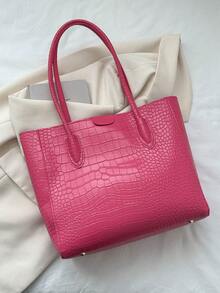 Tas Tangan Vintage, Tas Komuter Fashion Baru Wanita 2022, Tas Bahu Multifungsi Kapasitas Besar, Tekstur Acak - Hot Pink - View 10