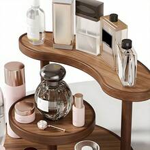 3-Tier Rotating Tabletop Display Rack, Wood Grain Bathroom Vanity Organizer, Makeup Storage Rack, Multi-Purpose Round Shelf, Suitable For Skincare, Perfume, Lipstick And Cosmetics - Space-Saving Countertop Organizer - Multicolor - View 6