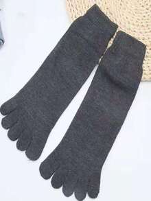 男士棉混纺中筒五趾袜，黑灰色，直筒剪裁，四季皆宜 - 彩色 - 查看 4