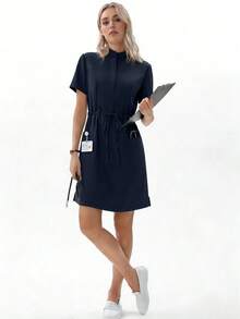Women's Scrubs Nurse Scrubs Workwear Dentist Healthcare Pet Hospital Laboratory Drawstring Short Sleeve Dress