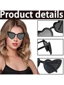 1/10副黑色心形复古眼镜，时尚复古心形女式眼镜，派对眼镜，适合派对、运动、郊游、节日、旅行、海滩、驾驶、街头、度假、户外、钓鱼、户外活动、夏季海滩度假、户外旅行街头时尚配饰（运输过程中略有划痕，不影响使用） - 黑色 - 查看 5