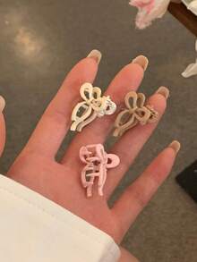 4pcs Cute Metal Bow Ribbon Small Hair Clips Suitable For Side Bangs & Flyaway Hair Women Hair Accessories Elegant Hair Claws Fashion Claw Clip - Pink - View 6