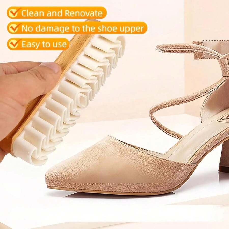 2pcs Suede Brush And Eraser, 2025 New Suede Brush And Eraser, Soft Suede Shoe Brush Cleaner, Suede Cleaning Brush, Suitable For Shoes, Bags, Jackets, Wallets, Sofas, With Wooden Handle, Can Remove Stains - Multicolor - View 1