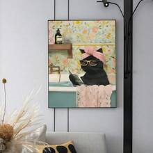 1pc 5D DIY Diamond Painting - "Cute Anthropomorphic Cat Style: Vintage Cozy Bathroom Scene, A Black Cat Wearing A Pink Headband And Black Framed Sunglasses, Relaxing In The Bathtub And Reading A Book" - Large Size Frameless Full Drill Round Acrylic Diamond Art DIY Kit, Suitable For Home And Office Desktop Decor, Tabletop Decor, And Wall Decor, Ideal Home Decor Gift For Living Room, Bedroom, Study - Multicolor - View 10