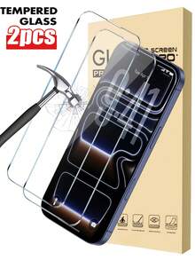 两片装高清钢化玻璃屏幕保护膜，兼容苹果设备，具有防刮擦、抗冲击和疏油涂层，触感顺滑。兼容苹果 X/XR/11/12/13/14/15/16/16 Plus/16 Pro/16 Pro Max/16e/17/17 Air/17 Pro/17 Pro Max 系列，适用于 手机壳。完美的 情人节礼物。 - 無色 - 查看 14