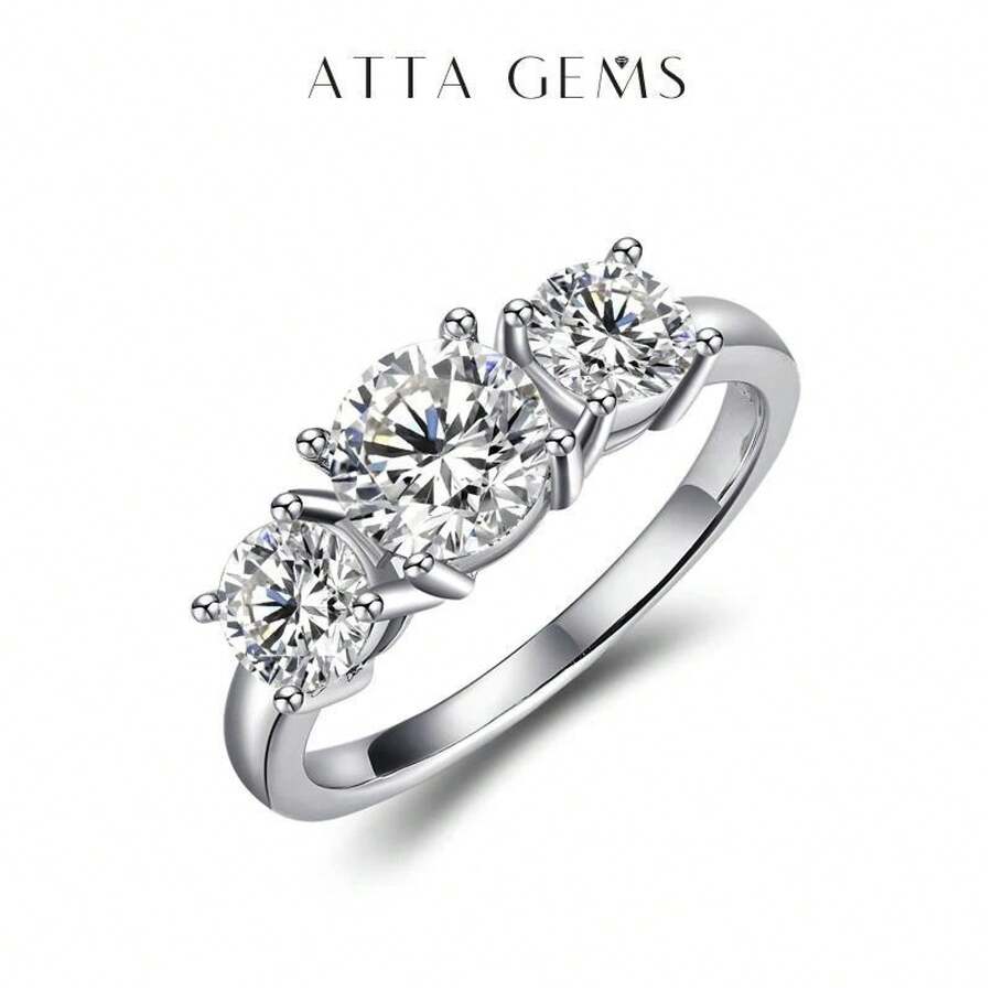 3 Stones All Synthetic Moissanite Ring Elegant Design For Woman Man Anniversary Wedding Engagement 925 Sterling Silver Rings Gift Valentine's Day R014 - 1CT/2CT/1CT;Vàng - Xem 1