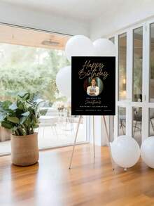 1pc - Personalized Birthday Party Poster, Customized Birthday Party Welcome Sign, Happy Birthday Welcome Poster With Photo, Personalized Name And Date, Photo Canvas Poster, Modern Platinum Welcome Birthday Poster, Minimalist Birthday Party Signage, Customized Text And Wall Art - Multicolor - View 3