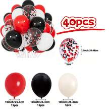 40pcs Red And Black Balloons -10 Inch Matte Black Red White Latex Balloons And Confetti Balloons, Suitable For Birthday Parties, Graduation Ceremonies, New Year, Father's Day, Racing Events, Movie Watching Decorations, Poker Card Decoration Supplies,Independence Day - Black and Red - View 2