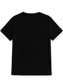 BERKELEY Women's Casual Short Sleeve T-Shirt - Black With Bold Yellow Letter Print, Round Neck, All-Season Comfort, Machine Washable, Everyday Outfit, Simple Design, Soft Material, Print Shirt, College Style - 黑色 - 查看 2
