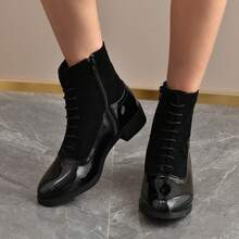 Women's Thick Sole Ankle Boots, British Style Skinny Boots With Side Zipper, Belt Buckle, Motorcycle Boots - Black - View 1
