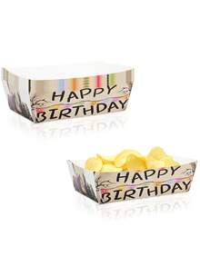 10个/30个/50个复古恐怖小屋纸质零食托盘，怪诞乡村字母餐具套装，彩色食物新鲜薯条船形托盘餐盘，派对装饰，生日派对用品 - 彩色 - 查看 3