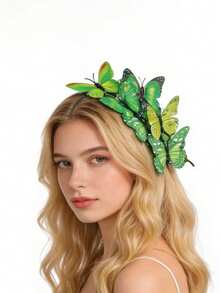 1件优雅蝴蝶头饰，波西米亚风新娘发饰，随机蝴蝶图案，适合拍照、T台走秀、舞台表演、万圣节派对装扮、新娘面纱头带、发箍、发圈 - 綠色 - 查看 2