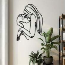 优雅接吻情侣金属墙饰 - 简约线条设计家居装饰，浪漫情侣完美礼物，现代卧室和浴室点缀品 - 黑色 - 查看 7