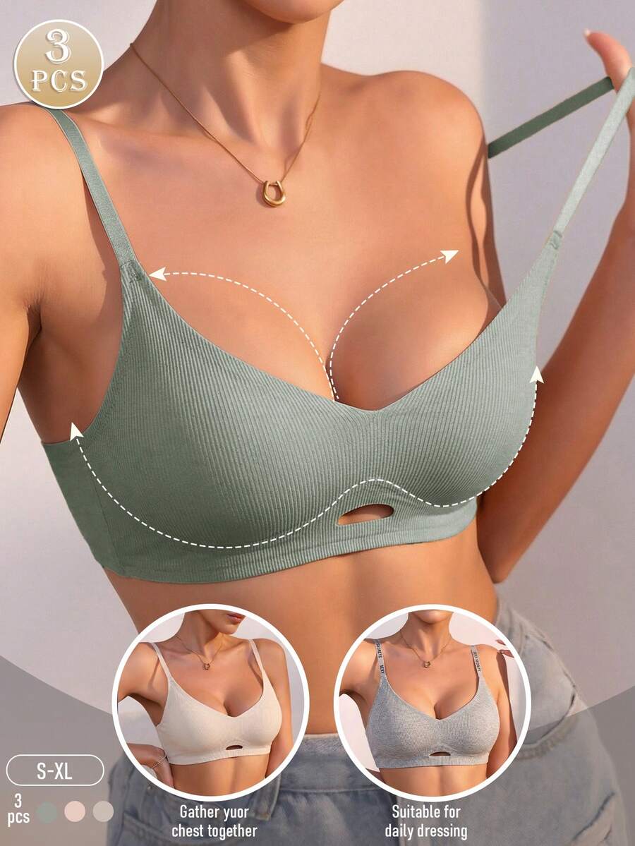 Bộ 3 áo ngực nữ thoải mái và thường ngày, áo ngực không gọng tối giản nâng đỡ và tạo dáng, chất liệu thoáng khí thân thiện với da.