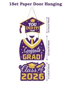 2026 Purple Graduation Decorations Door Signs Congrats Grad Class Of 2026, Graduation Wreath Hanging Signs Photo Booth Prop For Senior Party - Purple - View 8