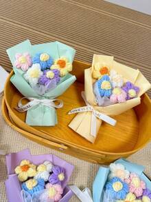 1 PC Bunch Purple Puff Stitch Knitted Flower Bouquet - Handmade Crochet Yarn Floral Arrangement For Valentine's Day Gift, Home Decor, And Wedding Souvenir | Adorable Wool Craft Artifice Bouquet For Anniversary, Mother's Day, Bridesmaid Proposal, Birthday, Table Centerpiece, Desk Decor, Shelf Styling, Photography Prop, And Cozy Home Accent | Perfect For Craft Lovers, DIY Enthusiasts, Home Decorators, Gift Shoppers - 紫色 - 查看 3