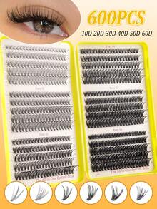600pcs Cluster False Eyelashes Set, Mixed Style Lash Book, Easy To Use And Carry, Soft & Natural Lash Extension Kit, Suitable For Beginners, High Density & Fluffy Classic Lash Set, DIY At Home, For Professional, Daily, Wedding, Party, Costume Makeup Thick False Lashes - D - View 4