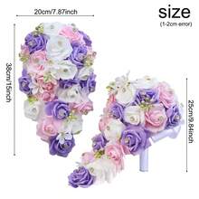 1件优雅浅紫色和粉色玫瑰金水晶瀑布新娘捧花，森系花果装饰，人造PE长泡沫玫瑰花束，永不凋谢，适用于新娘、伴娘、婚礼、情人节 PB1222B - 手捧花 - 查看 12