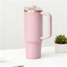 STANLEYO 40oz Stylish Matte Pink Insulated Tumbler With Gold Accent – Double-Wall Stainless Steel Cup With Handle, Flip-Top Lid, Leak-Proof Reusable For Coffee, Tea & Smoothies | Ideal Holiday Gift For Family & Friends - Hồng - Xem 3