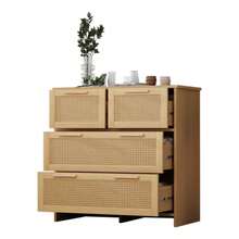High-Quality Rattan Wardrobe With Four Drawers And Solid Wood Handles - Perfect For The Bedroom, Living Room, Dining Room, Or Hallway - Dimensions: W80/D80/H38 Cm - Khaki - View 7