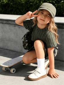 4-7 Years Girls Summer Camouflage Print Short Sleeve T-Shirt And Cami Dress 2-Piece Set, Soft And Skin-Friendly Fabric - Army Green - View 3