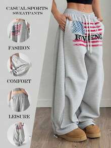 宽松阔腿运动裤，带字母口袋，男女通用直筒休闲运动裤，适合日常穿着，春秋冬
