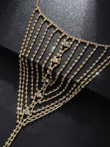 1件金色全AB水钻镶钻流苏身体链，闪亮流苏设计，舞台表演饰品，节日派对礼物 - 金色 - 查看 7