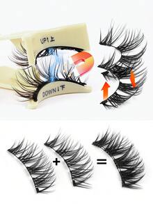 MAANGE 1 Set CC Curled Natural Look Reusable Magnetic False Eyelashes, Various Styles Individually Packaged, No Glue Needed, Easy To Wear And Remove, Creates Natural Makeup Look, 3D Natural Cartoon Style Thin & Soft False Lashes, Natural & Lengthening - 眼尾拉長款 - 查看 8